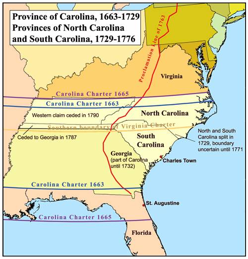 History of Carolina before they divided to NC and SC in 1729.